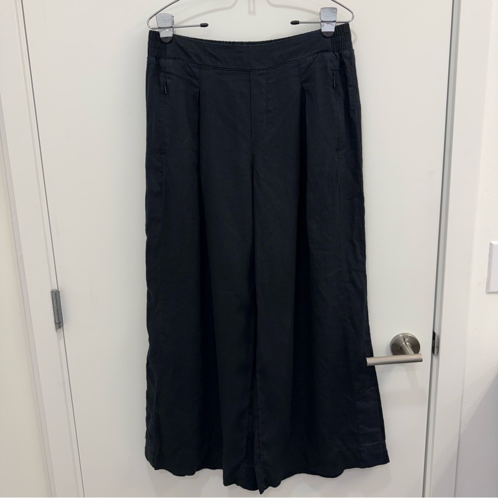 Athleta Playa Linen Wide Crop Pant Black Wide-Leg Cropped Pants size 12 Tall 12T - Picture 5 of 15